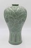 Black, White & Green Glazed Baluster Form Vase
