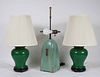 Pair of Green-Glazed Porcelain Table Lamps