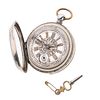 Reloj de bolsillo sin marca en en acero. Movimiento manual. Caja circular en acero de 53 mm. Carátula color gris