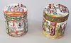 Two 19th Century Chinese Rose Medallion Cylindrical Covered Boxes