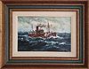 Jack L. Gray Oil on Canvas Board, "Steam Trawler At Sea"