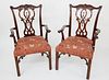Pair Chinese Chippendale Style Open Armchairs, 20th Century