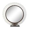 An Art Deco Murano Glass and Bronze Framed Venini Style Vanity Mirror
Height 15 ¾ x width 15 ½ inches.