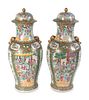 A Pair of Chinese Export Porcelain Rose Canton Covered Jars
Height 25 1/2 inches.