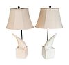 A Pair of Christopher Guy Colombe Gauche Carved Limestone Table Lamps