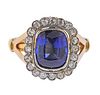 18k Gold Platinum Diamond Blue Stone Ring 