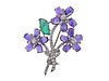 Platinum Amethyst Emerald Diamond Flower  Brooch Pin
