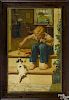 Norman Mills Price (American 1877-1951), oil on canvas illustration of a boy feeding a dog a bone