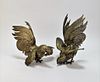PR French Silvered Metal Fighting Roosters Statues