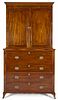 English Hepplewhite mahogany secretary desk, ca. 1820, in two parts, with sawtooth and line inlay