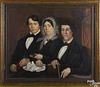 Oil on canvas family portrait, mid 19th c., purportedly of a York, Pennsylvania family, 36'' x 43''.