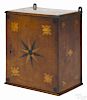Inlaid walnut hanging cabinet, early 19th c., with a central compass star