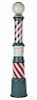 Koch's cast iron, porcelain, and glass barber pole, early 20th c., 86'' h.