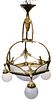 Art Deco Brass and Frosted Glass Chandelier