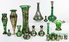Baccarat, Alvin, La Pierre and Gorham Silver Overlay Green Glass Assortment