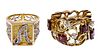 18k Gold and 14k Gold, Garnet and Diamond Rings