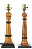 Pair of Wooden banded Lamps w/ Marble Bases