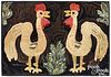 American hooked rug of two roosters