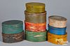 Nine painted Shaker bentwood boxes, 19th c.