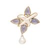 CHRISTOPHER WALLING, CULTURED BIWA PEARL, BLUE CHALCEDONY AND DIAMOND BROOCH