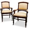 Pair Of Antique Carved Wood and Upholstered Chairs