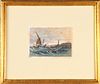 Colored Engraving of Ship in Distress Off Coast