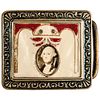c. 1860 George Washington Portrait Celluloid Image, Decorative Brass Belt Buckle