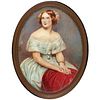 c. 1860 JENNY LIND Oval Portrait Painting under glass of the Swedish Nightingale