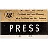 November 22, 1963 President John Kennedy, Texas Welcome Dinner, Austin PRESS + STAFF Badges