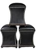(3) Black Leather Footstools