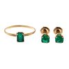 An Emerald Ring & Earrings in 14K Yellow Gold