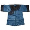 19th C. Chinese Blue Silk Robe w/ Black Collar