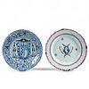 Grp: 2 Plates - Tin-Glazed Majolica & Porcelain