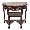 Chinese Carved Hardwood Demilune Console
