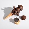 4 David Gilhooly Sculptures, Ice Cream Cone & Cookies