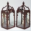 Pair of Modern English Stained Wood Palm Frond Lanterns, John Rosselli Design