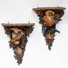 Pair of Italian Polychrome Painted and Carved Wood Grotto-Style Wall Sconces