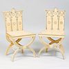 Pair of English Neo-Gothic Style Painted Hall Chairs, of Recent Manufacture