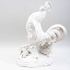Large Capodimonte White Glazed Figure of a Crowing Rooster