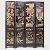 Chinese Coromandel Lacquer and Applied Mother-of-Pearl Four-Panel Screen