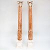 Pair of Painted and Parcel-Gilt Fluted Corinthian Columns