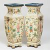 Large Pair of Continental Bronze-Mounted Painted Wood Chinoiserie Decorated Vases