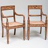 Pair of Anglo-Indian Teak and Bone Inlaid Armchairs