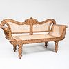 Anglo-Indian Bone Inlaid Teak and Caned Settee 