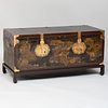 Chinese Export Brass-Mounted Lacquer Chest on a Conforming Stand