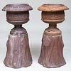 Pair of English Portland Stoneware Urn-Form Planters on Faux Tree Trunk Pedestals