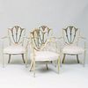 Set of Four George III Style Painted Elbow Armchairs, in the Manner of Sheridan