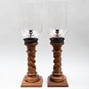 Pair of Tall Photophores on Spiral Twist Wood Bases
