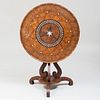 Continental Specimen Wood and Mother-of-Pearl Inlaid Tilt-Top Table, Possibly German 