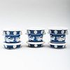 Set of Three English Blue Ground Porcelain Cache Pots and Under Plates